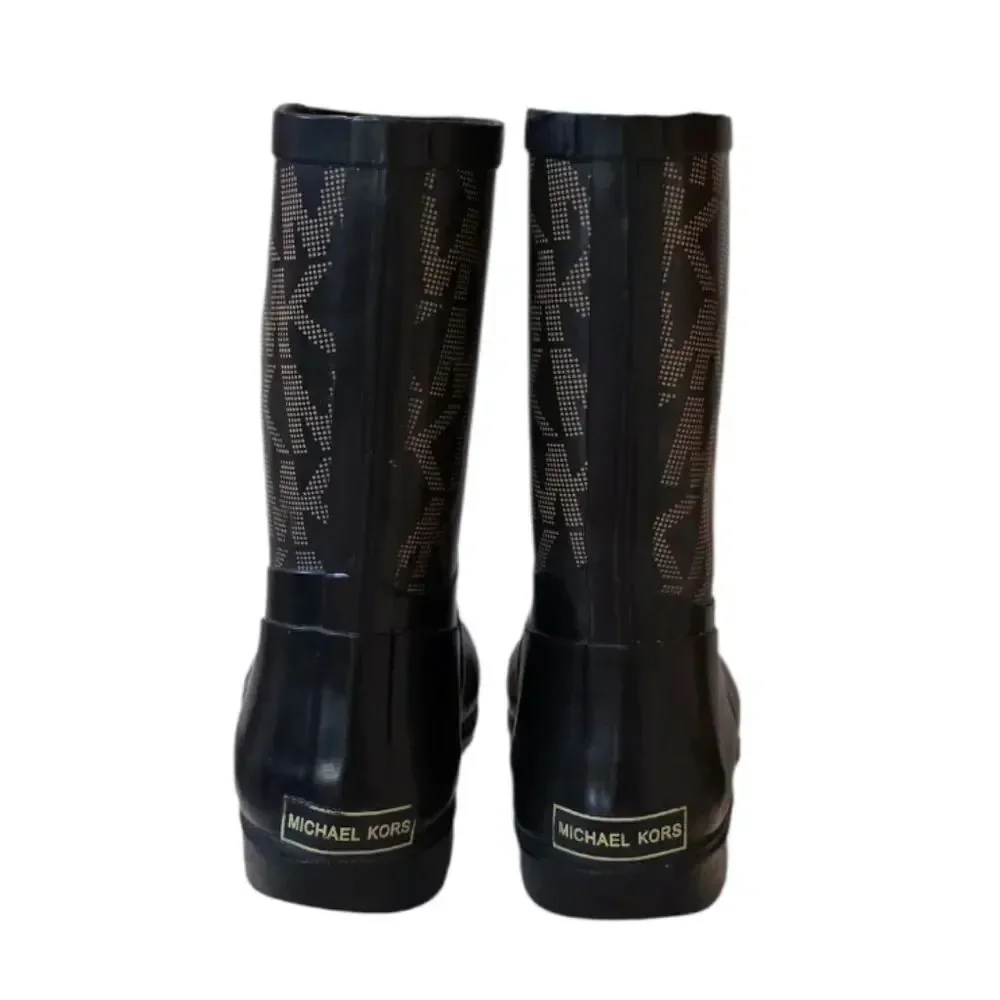 Michael Kors Daisy Logo-T Black & Gold Kids Rain Boots Size 3